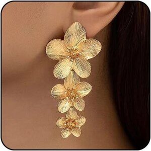 Big Statement Earrings Gold Tone Floral Earrings for Women Trendy Large Flower
